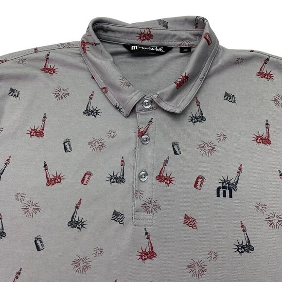 Travis Mathew Mens XL Justice In Beer Fireworks 4th of July Polo Shirt - Picture 1 of 7